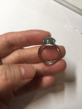 Load image into Gallery viewer, 100% natural type A dark green gray four-prong jadeite jade ring PC6
