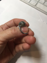 Load image into Gallery viewer, 100% natural type A dark green gray four-prong jadeite jade ring PC6
