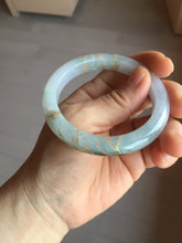 Load image into Gallery viewer, 53.5mm certified 100% Natural type A icy watery light green purple carved branches and flowers and golden-painted Jadeite Jade bangle PH196-5248
