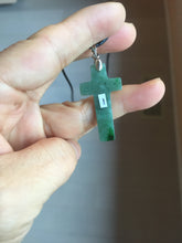 Load image into Gallery viewer, 100% Natural type A dark green/blue/black/gray Guatemala jadeite Jade Hand-held cross or cross pendant group PD93
