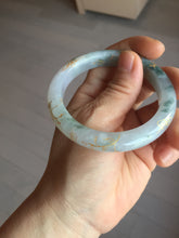 Load image into Gallery viewer, 53.5mm certified 100% Natural type A icy watery light green purple carved branches and flowers and golden-painted Jadeite Jade bangle PH196-5248
