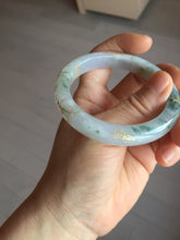 Load image into Gallery viewer, 53.5mm certified 100% Natural type A icy watery light green purple carved branches and flowers and golden-painted Jadeite Jade bangle PH196-5248
