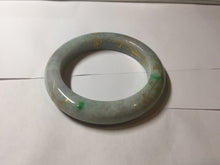 Load image into Gallery viewer, 53.7mm certified 100% Natural type A sunny green dark green purple carved branches and flowers and golden-painted Jadeite Jade bangle PH195
