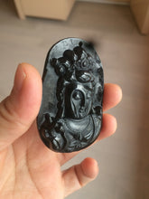 Load image into Gallery viewer, 100% Natural type A black jadeite jade(墨翠， mocui) Guanyin pendant BG31-2
