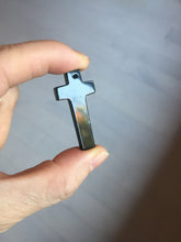 Load image into Gallery viewer, 100% Natural type A dark green/blue/black/gray Guatemala jadeite Jade Hand-held cross or cross pendant group PD93
