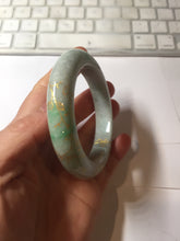 Load image into Gallery viewer, 53.7mm certified 100% Natural type A sunny green dark green purple carved branches and flowers and golden-painted Jadeite Jade bangle PH195

