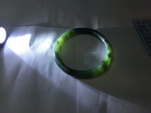 Load image into Gallery viewer, 55.7mm Certified 100% Natural Fresh Young Green/Dark Green/Black Green Ink Painting (绿水墨) Round Cut Nephrite (Wulanhai 乌兰海碧玉) Bangle HF135-7330
