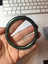 Load image into Gallery viewer, 55.7mm Certified 100% Natural Fresh Young Green/Dark Green/Black Green Ink Painting (绿水墨) Round Cut Nephrite (Wulanhai 乌兰海碧玉) Bangle HF135-7330
