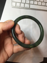 Load image into Gallery viewer, 55.7mm Certified 100% Natural Fresh Young Green/Dark Green/Black Green Ink Painting (绿水墨) Round Cut Nephrite (Wulanhai 乌兰海碧玉) Bangle HF135-7330
