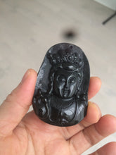 Load image into Gallery viewer, 100% Natural type A black jadeite jade(墨翠， mocui) Guanyin pendant BG31-2
