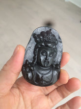 Load image into Gallery viewer, 100% Natural type A black jadeite jade(墨翠， mocui) Guanyin pendant BG31-2
