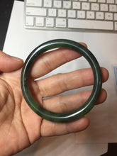 Load image into Gallery viewer, 55.7mm Certified 100% Natural Fresh Young Green/Dark Green/Black Green Ink Painting (绿水墨) Round Cut Nephrite (Wulanhai 乌兰海碧玉) Bangle HF135-7330
