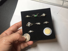 Load image into Gallery viewer, 100% natural type A sunny green white clear four-prong jadeite jade ring group PC7
