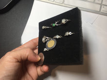 Load image into Gallery viewer, 100% natural type A sunny green white clear four-prong jadeite jade ring group PC7
