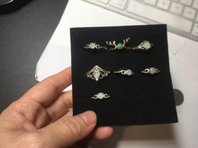 Load image into Gallery viewer, 100% natural type A sunny green white clear four-prong jadeite jade ring group PC7
