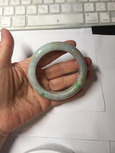 Load image into Gallery viewer, 53.7mm certified 100% Natural type A sunny green dark green purple carved branches and flowers and golden-painted Jadeite Jade bangle PH195
