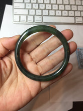 Load image into Gallery viewer, 55.7mm Certified 100% Natural Fresh Young Green/Dark Green/Black Green Ink Painting (绿水墨) Round Cut Nephrite (Wulanhai 乌兰海碧玉) Bangle HF135-7330
