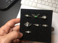 Load image into Gallery viewer, 100% natural type A sunny green white clear four-prong jadeite jade ring group PC7
