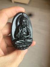 Load image into Gallery viewer, 100% Natural type A black jadeite jade(墨翠， mocui) Guanyin pendant BG31-3
