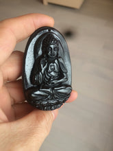 Load image into Gallery viewer, 100% Natural type A black jadeite jade(墨翠， mocui) Guanyin pendant BG31-3
