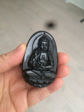 Load image into Gallery viewer, 100% Natural type A black jadeite jade(墨翠， mocui) Guanyin pendant BG31-3
