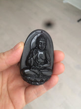 Load image into Gallery viewer, 100% Natural type A black jadeite jade(墨翠， mocui) Guanyin pendant BG31-3

