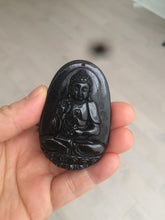 Load image into Gallery viewer, 100% Natural type A black jadeite jade(墨翠， mocui) Guanyin pendant BG31-3
