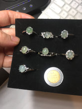Load image into Gallery viewer, 100% natural type A icy watery light green white clear four-prong jadeite jade ring group PC8
