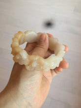 Load image into Gallery viewer, 56.7mm 100% natural light yellow/white Quartzite (Shetaicui jade) carved galsang flower(格桑花) bangle XY68
