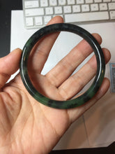 Load image into Gallery viewer, 60.7mm Certified 100% Natural Fresh Young Green/Dark Green/Black Green Ink Painting (绿水墨) Round Cut Nephrite (Wulanhai 乌兰海碧玉) Bangle HF136-7318
