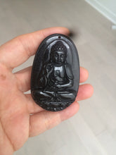 Load image into Gallery viewer, 100% Natural type A black jadeite jade(墨翠， mocui) Guanyin pendant BG31-3
