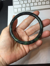 Load image into Gallery viewer, 60.7mm Certified 100% Natural Fresh Young Green/Dark Green/Black Green Ink Painting (绿水墨) Round Cut Nephrite (Wulanhai 乌兰海碧玉) Bangle HF136-7318
