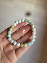 Load image into Gallery viewer, 7-7.6mm 100% natural type A green/white/yellow/brown jadeite jade beads bracelet KS90
