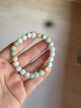 Load image into Gallery viewer, 7-7.6mm 100% natural type A green/white/yellow/brown jadeite jade beads bracelet KS90
