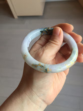 Load image into Gallery viewer, 58mm certified 100% Natural type A sunny green dark green purple carved branches and flowers and golden-painted Jadeite Jade bangle PH185-5926
