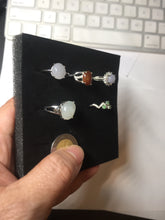 Load image into Gallery viewer, 100% natural type A icy watery light green sunny green brown red clear four-prong jadeite jade ring group PC9
