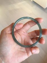 Load image into Gallery viewer, 60.6mm Certified Type A 100% Natural icy watery dark green/blue/gray with Guatemala slim round cut Jadeite bangle PH3-2349
