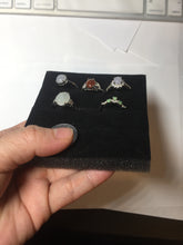 Load image into Gallery viewer, 100% natural type A icy watery light green sunny green brown red clear four-prong jadeite jade ring group PC9
