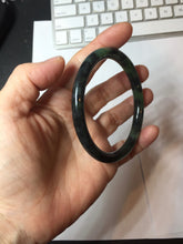 Load image into Gallery viewer, 60.7mm Certified 100% Natural Fresh Young Green/Dark Green/Black Green Ink Painting (绿水墨) Round Cut Nephrite (Wulanhai 乌兰海碧玉) Bangle HF136-7318
