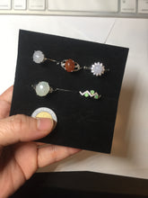 Load image into Gallery viewer, 100% natural type A icy watery light green sunny green brown red clear four-prong jadeite jade ring group PC9
