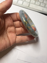 Load image into Gallery viewer, 53.5mm certified 100% Natural type A icy watery light green purple carved branches and flowers and golden-painted Jadeite Jade bangle PH196-5248
