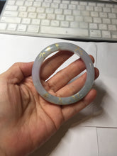 Load image into Gallery viewer, 53.5mm certified 100% Natural type A icy watery light green purple carved branches and flowers and golden-painted Jadeite Jade bangle PH196-5248
