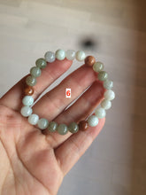 Load image into Gallery viewer, 7-7.6mm 100% natural type A green/white/yellow/brown jadeite jade beads bracelet KS90
