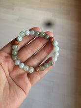 Load image into Gallery viewer, 7-7.6mm 100% natural type A green/white/yellow/brown jadeite jade beads bracelet KS90
