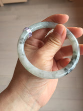 Load image into Gallery viewer, 58.5mm certified Type A 100% Natural icy dark green white with green floating flowers  round cut Jadeite Jade bangle BS64-7347
