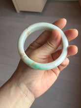 Load image into Gallery viewer, 55.2mm 100% Natural type A sunny green white beige (白底青) carved branches and flowers and golden-painted Jadeite Jade bangle PH184
