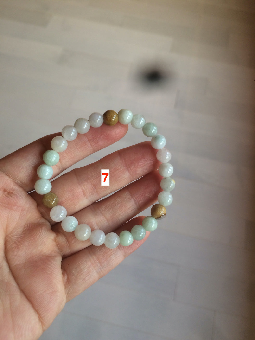 7-7.6mm 100% natural type A green/white/yellow/brown jadeite jade beads bracelet KS90