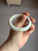 Load image into Gallery viewer, 55.2mm 100% Natural type A sunny green white beige (白底青) carved branches and flowers and golden-painted Jadeite Jade bangle PH184
