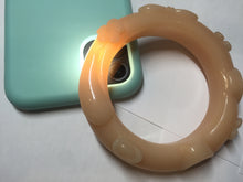 Load image into Gallery viewer, 61.5mm 100% natural pink orange Peach cream Quartzite (Shetaicui jade) 3D carved cat ears/flowers/ingot/bow bangle XY124

