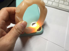Load image into Gallery viewer, 61.5mm 100% natural pink orange Peach cream Quartzite (Shetaicui jade) 3D carved cat ears/flowers/ingot/bow bangle XY124
